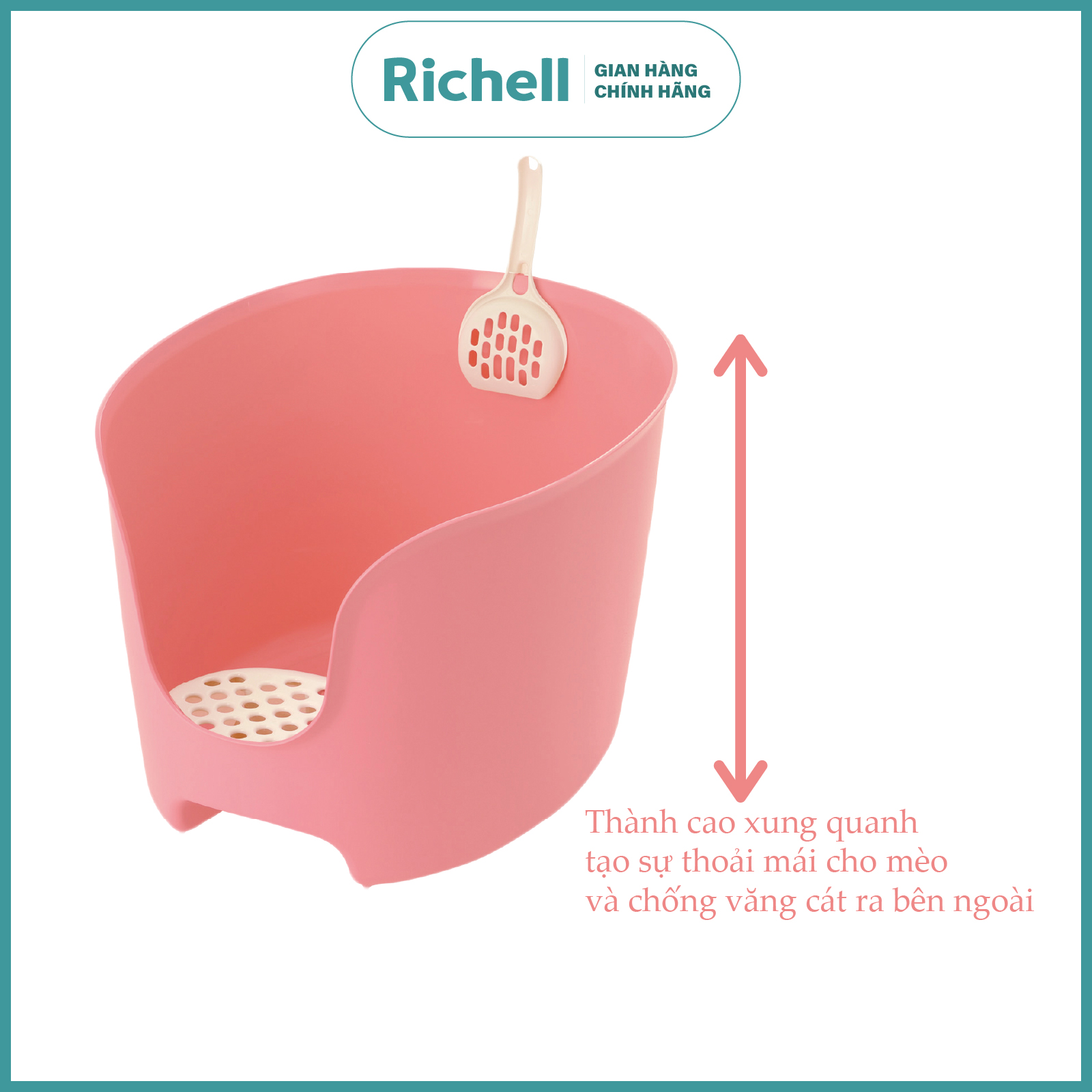 Khay vệ sinh Thành cao Richell Chống văng cát cho Mèo kèm Xẻng
